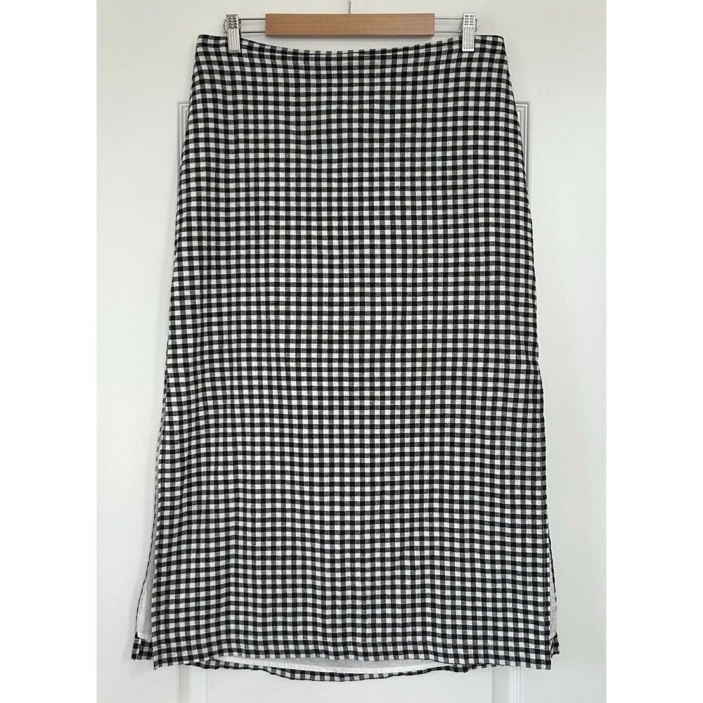 Gap Linen Blend Maxi Skirt Black White Gingham Check Size L Pull On Slip Classic